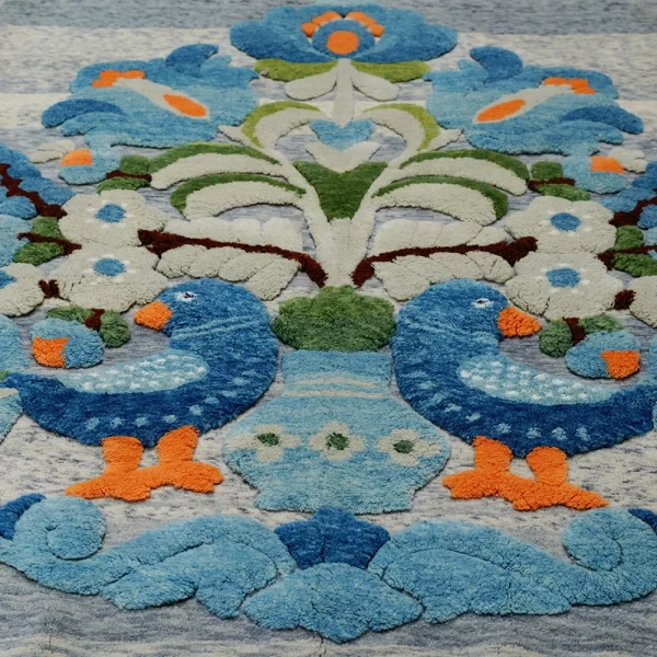 قالیچه گل و مرغ برجسته